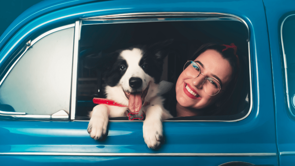 Dog and fur mom inside the car